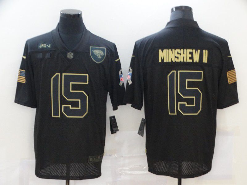 Men Jacksonville Jaguars #15 Minshew ii Black gold lettering 2020 Nike NFL Jersey->dallas cowboys->NFL Jersey